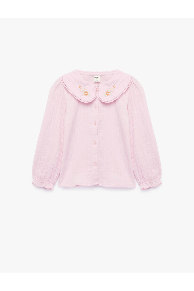 Long Sleeve Floral Embroidered Cotton Baby Collar Shirt