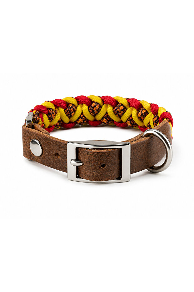 Handmade Paracord Dog Collar – Genuine Leather, Durable Weave, Metal Buckle