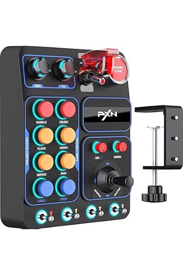 صندوق أزرار الألعاب PXN CB1 - صندوق أزرار USB قابل للبرمجة بـ 19 مفتاحًا مع إضاءة RGB لألعاب سباق/طيران الكمبيوتر