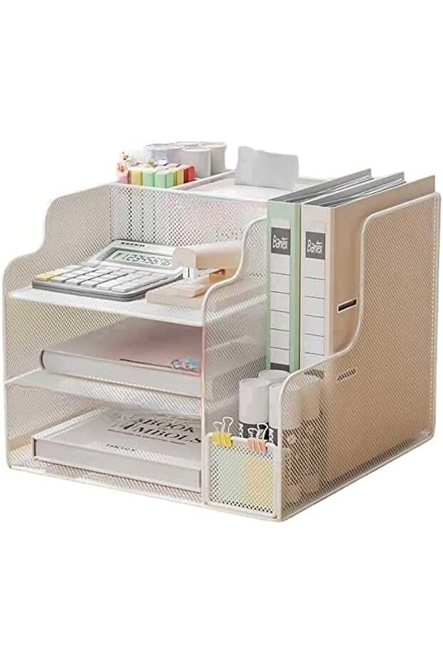 Beckbis Modern Style Black Mesh Desk Organizer Compact Mesh Material with Three Layers and File Holder