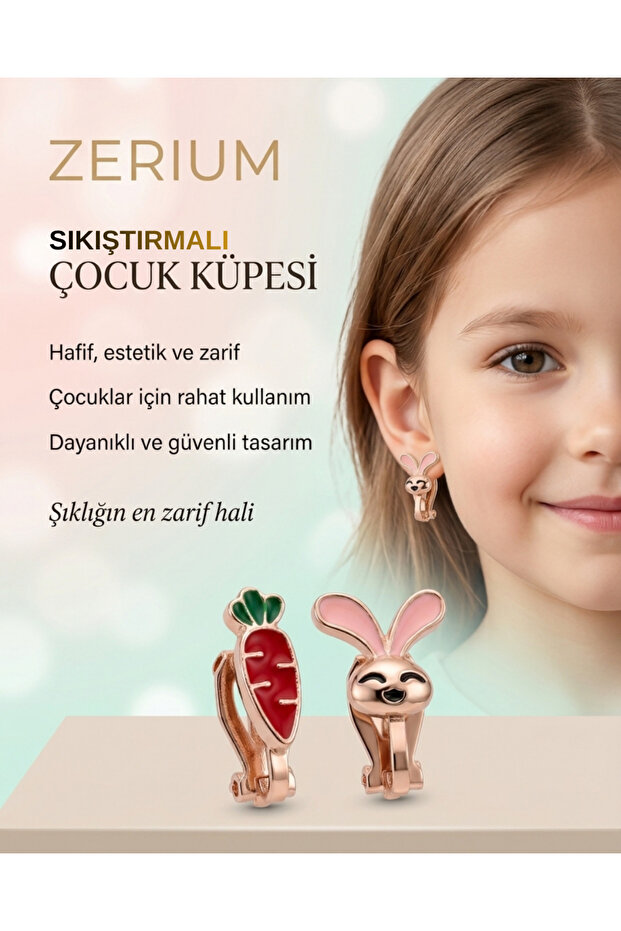 Non-Perforated Compression Girl's Earrings Cute Rabbit and Carrot Model