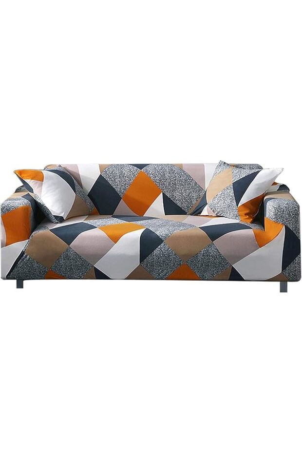 غطاء اريكة مطبوع من اكس سبرينج، واقي اثاث قابل للتمدد للكنب مقاس 235-300 سم، غطاء منزلق بنمط هندسي م