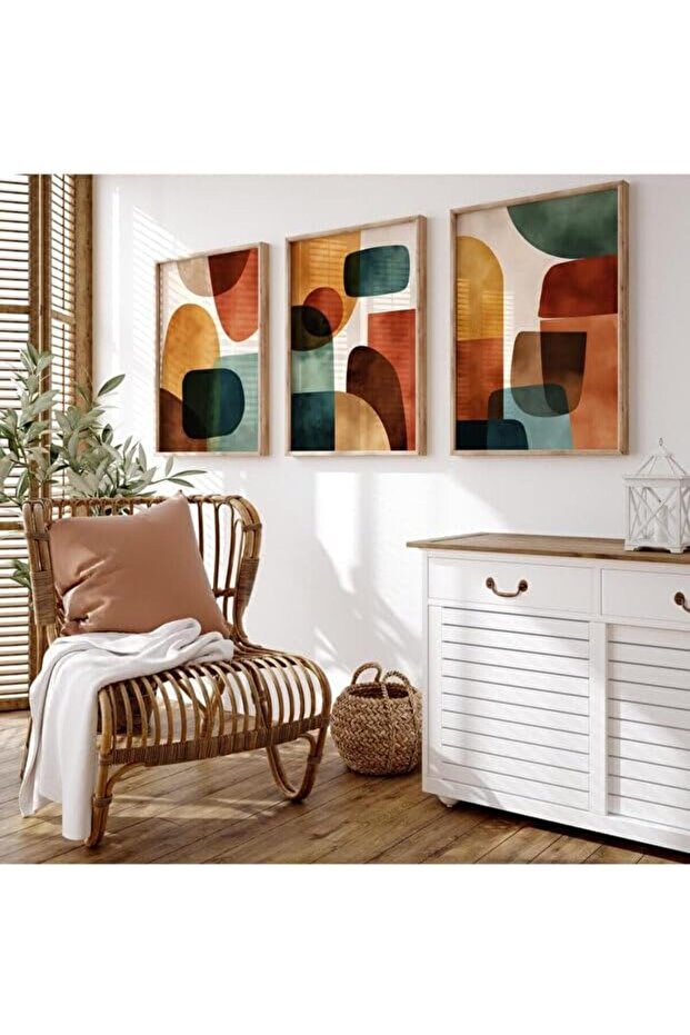 Signtouch Floral Abstract Framed Wall Art Set of 3 30x40 cm