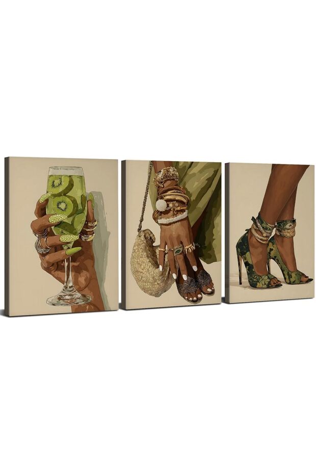 Signtouch Canva Fashion Black Girl Heels Wrap Framed Wall Art 3-Piece 30x40 cm