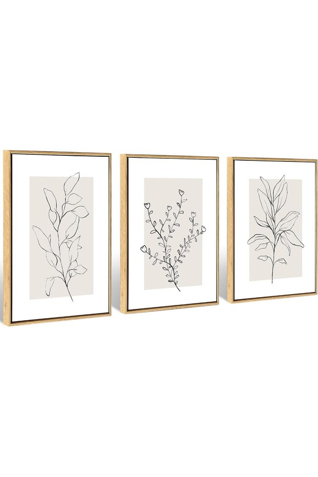 Signtouch Sage Green Watercolor Floral Wall Art 3-Piece Wooden Frame 30x40 cm