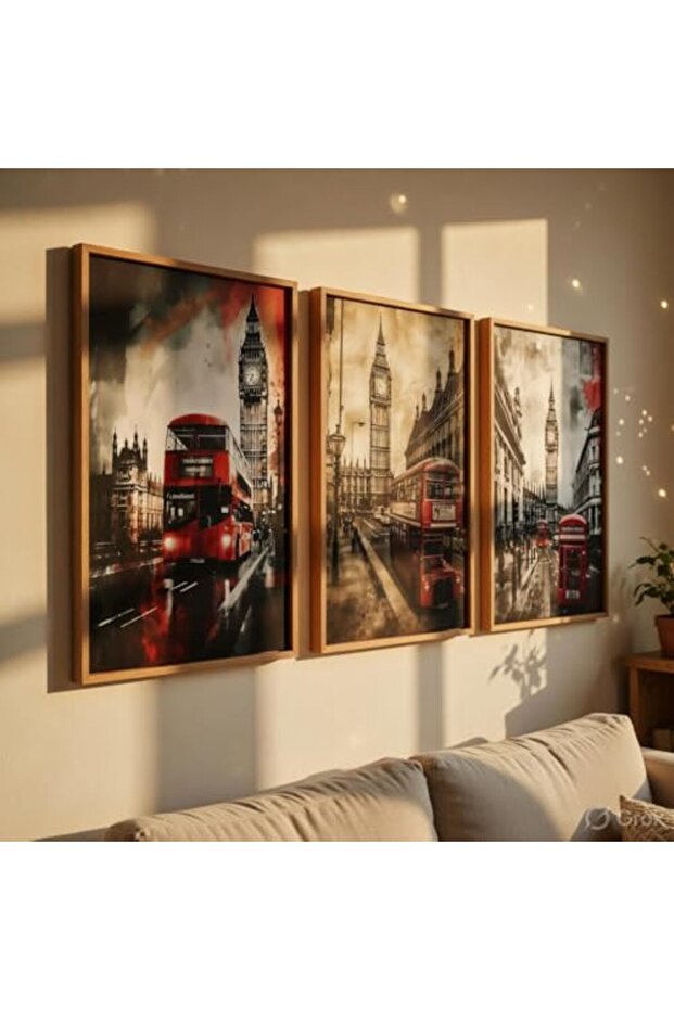 Signtouch London City Big Ben Red Theme Wall Art 3-Piece Outer Frame 40x60 cm