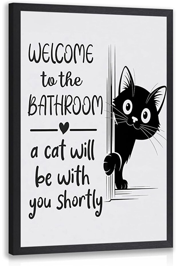 Signtouch Funny Black Cat Cute Animal Restroom Wall Art Outer Frame 30x40 cm