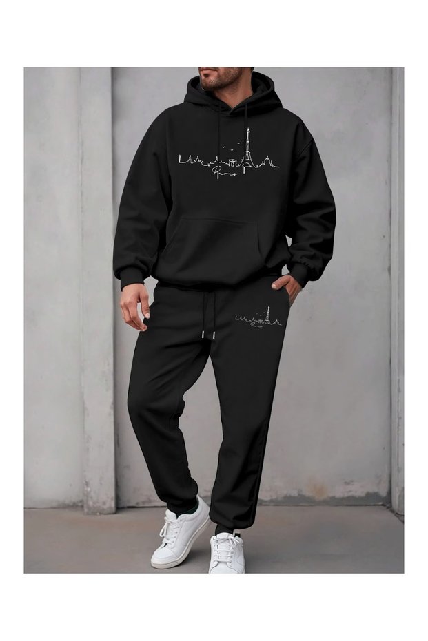 Men's Paris Printed Hooded Tracksuit Set