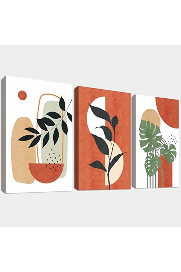 Signtouch Orange Abstract Leaves Sun Wrap Framed Wall Art 3-Piece 40x60 cm