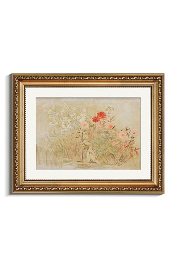Signtouch Flowers River Vintage Canvas Wall Art Gold Outer Frame 40x60 cm