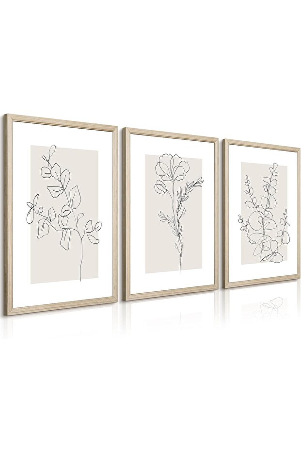 Signtouch Botanical Beige Plant Line Wall Art 3-Piece Outer Frame 40x60 cm