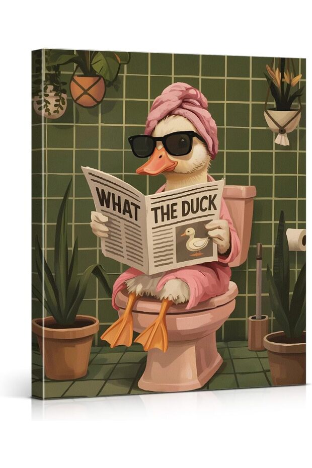 Signtouch Duck Reading Illustration Vintage Style Wrap Framed Wall Art 30x40 cm