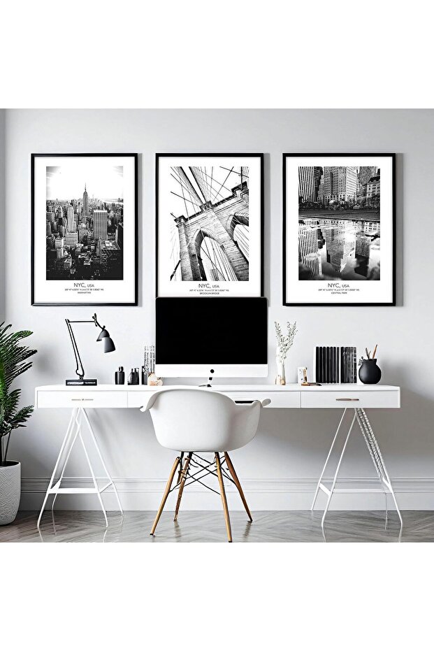ALAYRA New York City Wall Art Set of 3 Outer Frame 60x80 cm