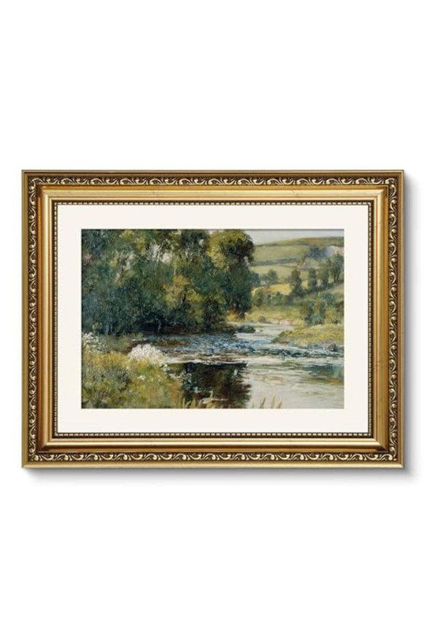 Signtouch Nature Streamside Victorian Landscape Wall Art Gold Frame 40x60 cm