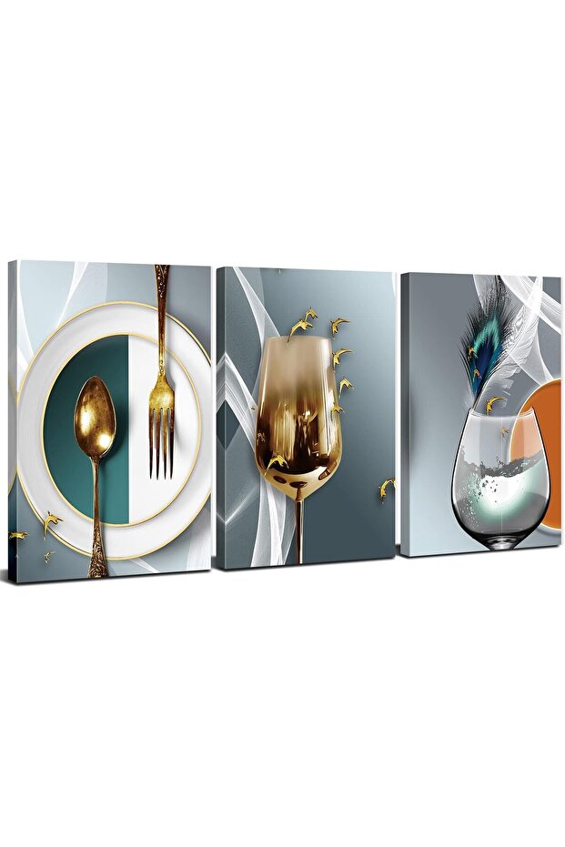 Signtouch Canva Blue Floral Navy Botanical Wrap Framed Wall Art 3-Piece 40x60 cm