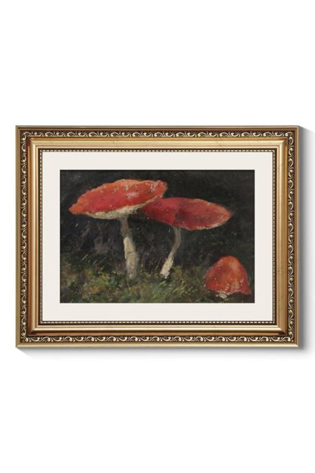 Signtouch Vintage Mushroom Botanical Cottagecore Wall Art Gold Frame 40x60 cm