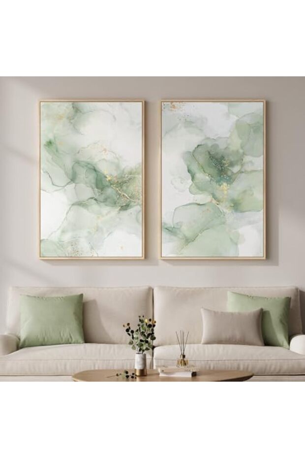 Signtouch Sage Green Gold Wall Art Set of 2 Gold Outer Frame 30x40 cm