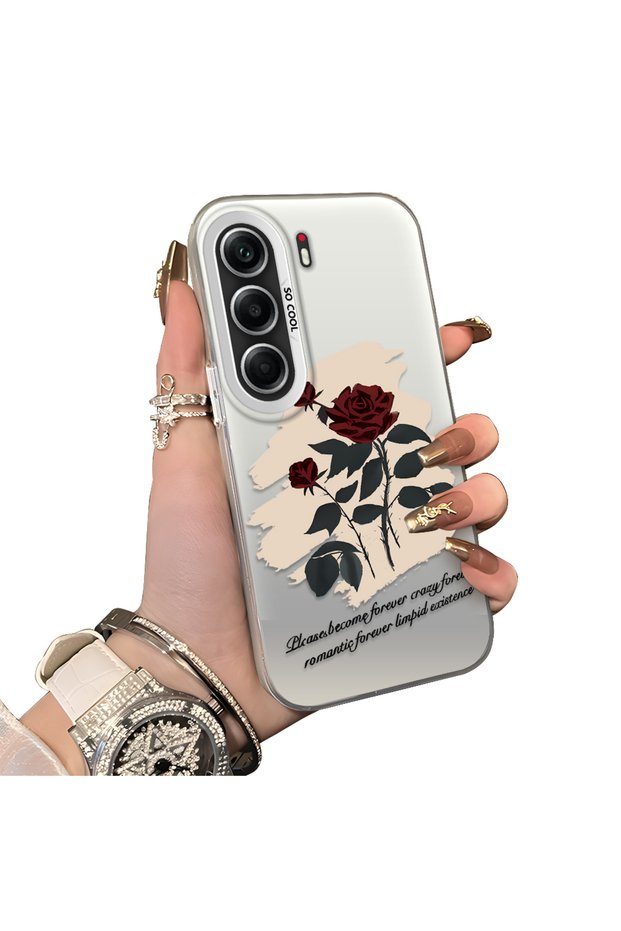 Tecno Camon 40 Compatible Retro Red Rose Printed Shockproof Hard Case