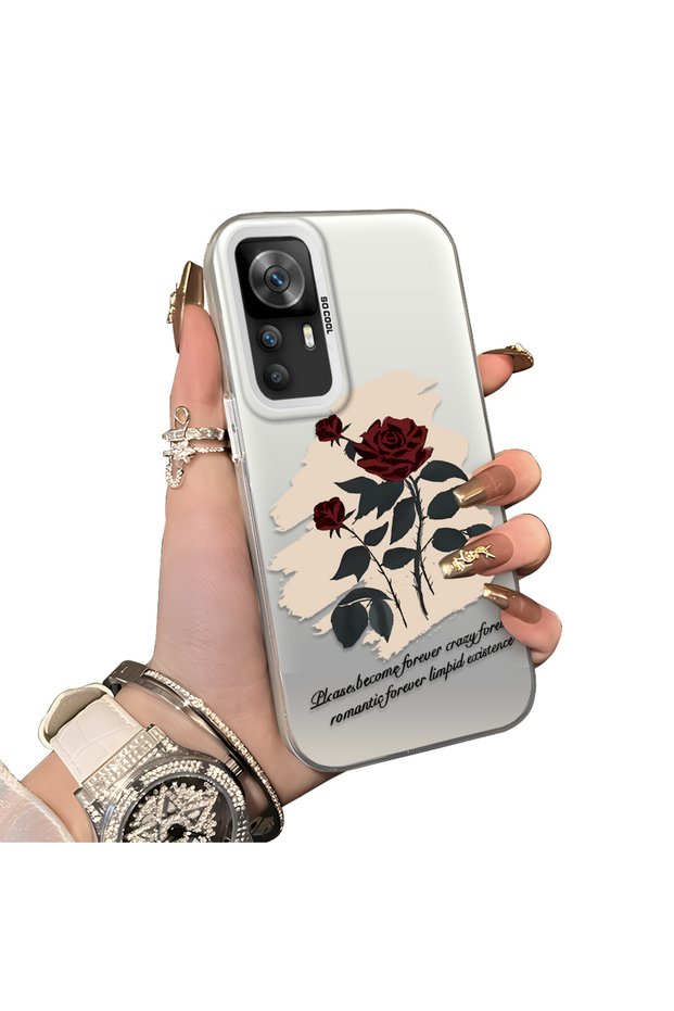 Redmi K50 Ultra Compatible Retro Red Rose Printed Impact Protective Hard Case