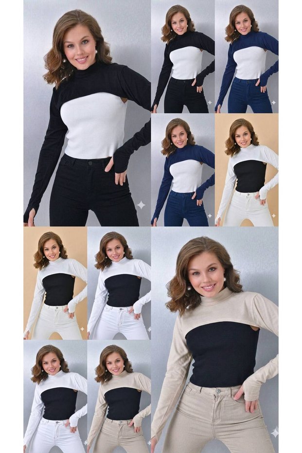 10 Pieces of Fingered Hijab Neck Collars | Yakali Long Sleeve Sleeved Body Blouse Bolero Casual Design
