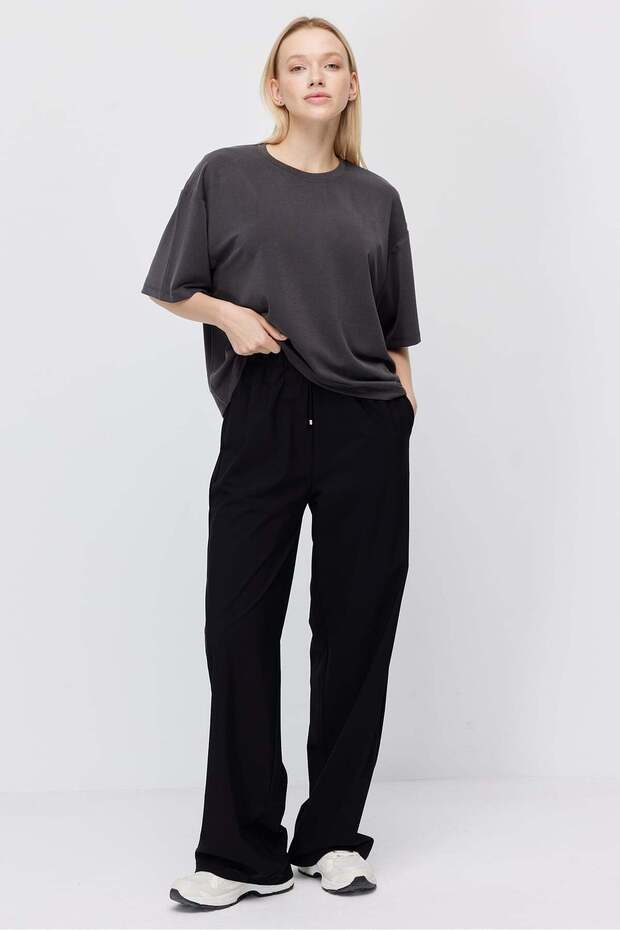 Women's elastic waist lace-up wide leg pants
