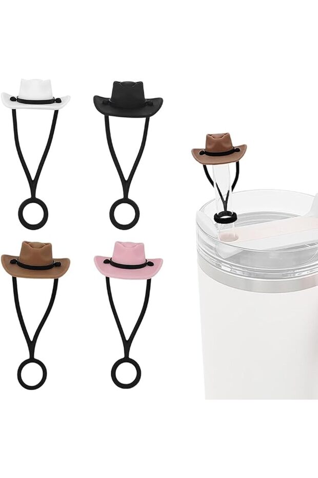 HANNEA® 4 Pack Silicone Cowboy Hat Straw Covers Compatible with Stanley Cup 30/40 oz, Funny Cute Reu