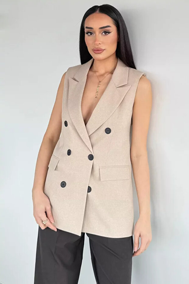 Women's Double-Breasted Collared Lined Vest