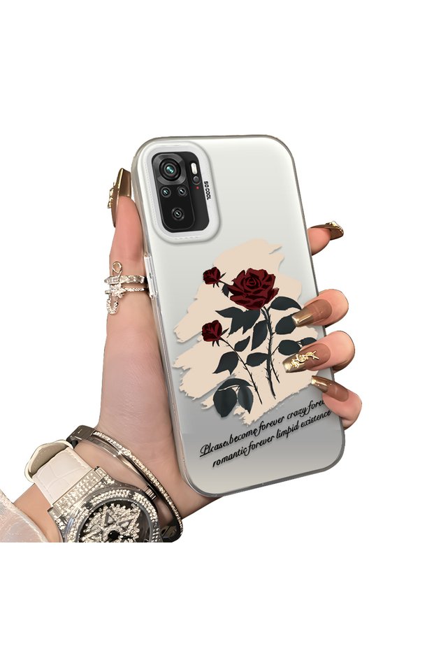 Redmi Note 10 4G/Note 10S Compatible Retro Red Rose Printed Shock Protective Rigid Case