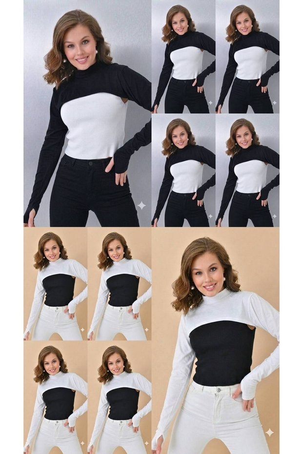 10 Pieces of Fingered Hijab Neck Collars | Yakali Long Sleeve Sleeved Body Blouse Bolero Casual Design