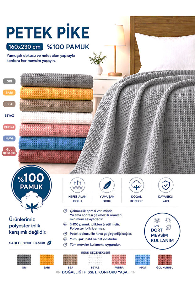 Petek Pike 100% Cotton Single Size 160X230 cm – Soft, Breathable, All-Season Use