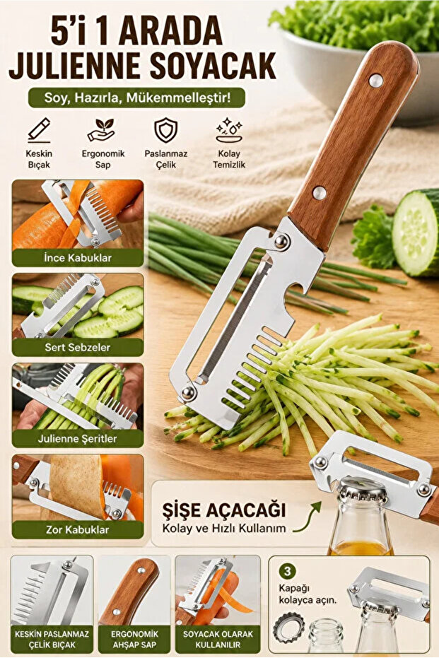 5 in 1 Multifunctional Vegetable Peeler Stainless Steel Including Cutting, Peeling, Opening, Grating, Slicing