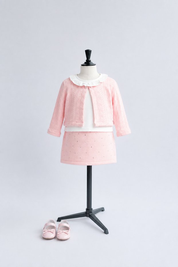 Baby Girl 3-Piece Set Knitwear Look Cardigan Long Sleeve T-Shirt Embroidered Skirt Special Occasions Daily Holiday Wear