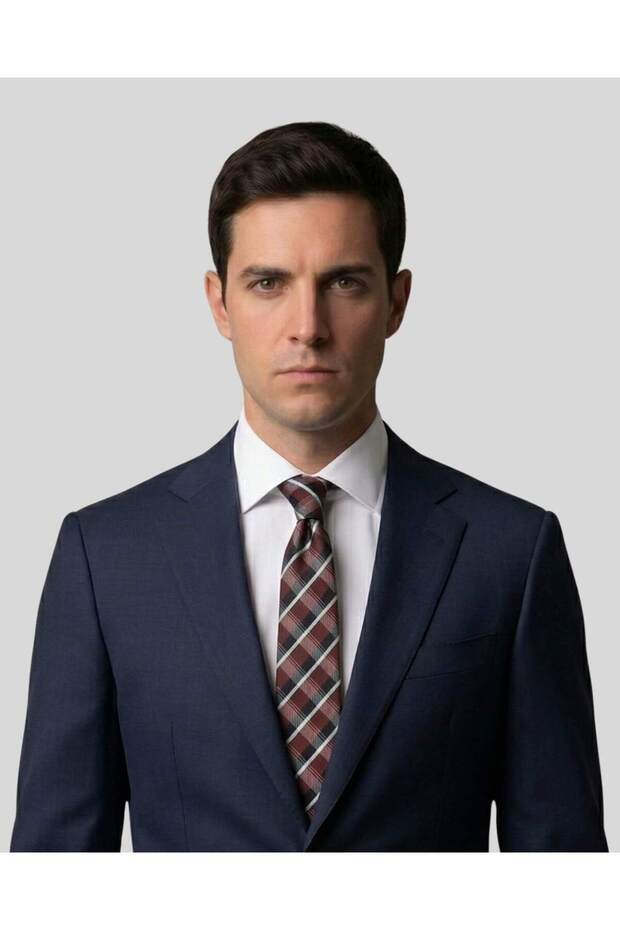 Burgundy Plaid Patterned Slim Tie – 7 cm Wide
