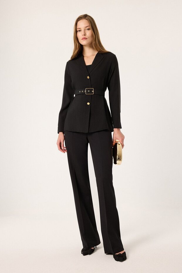Belt-Detained Gold Button Jacket