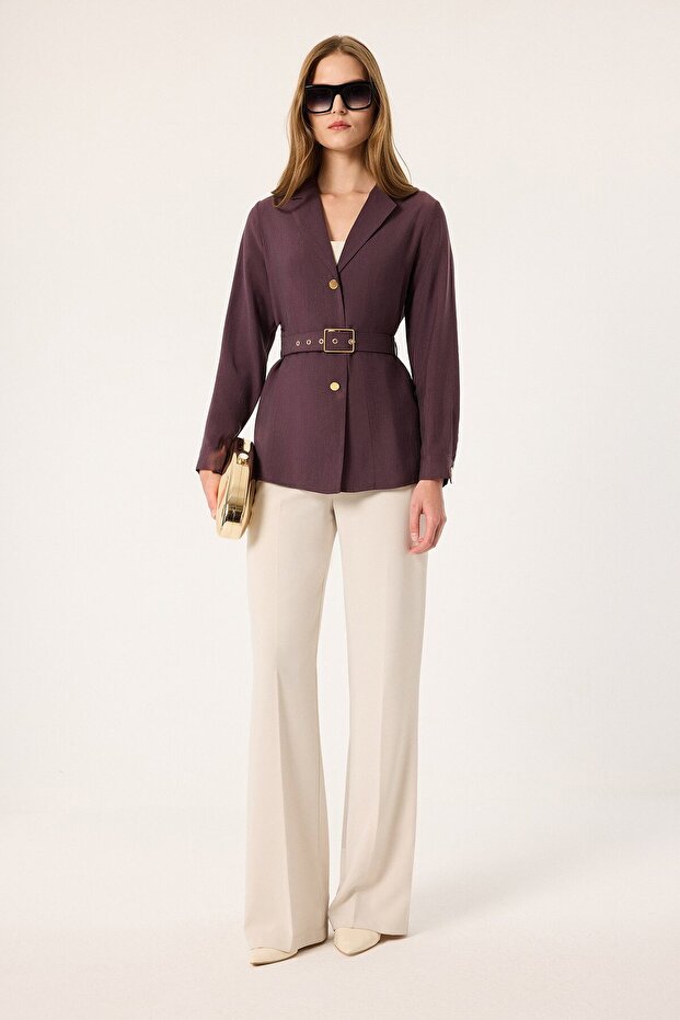 Belt-Detained Gold Button Jacket