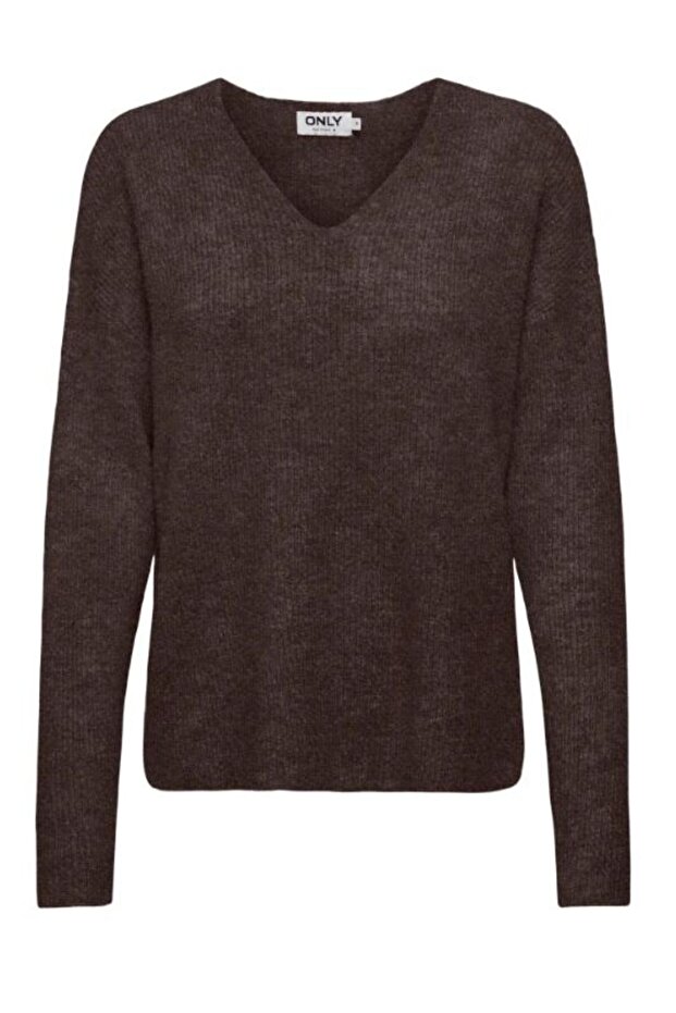 Women's Onlcamilla V-Neck L/S Brown Sweater - 15204588