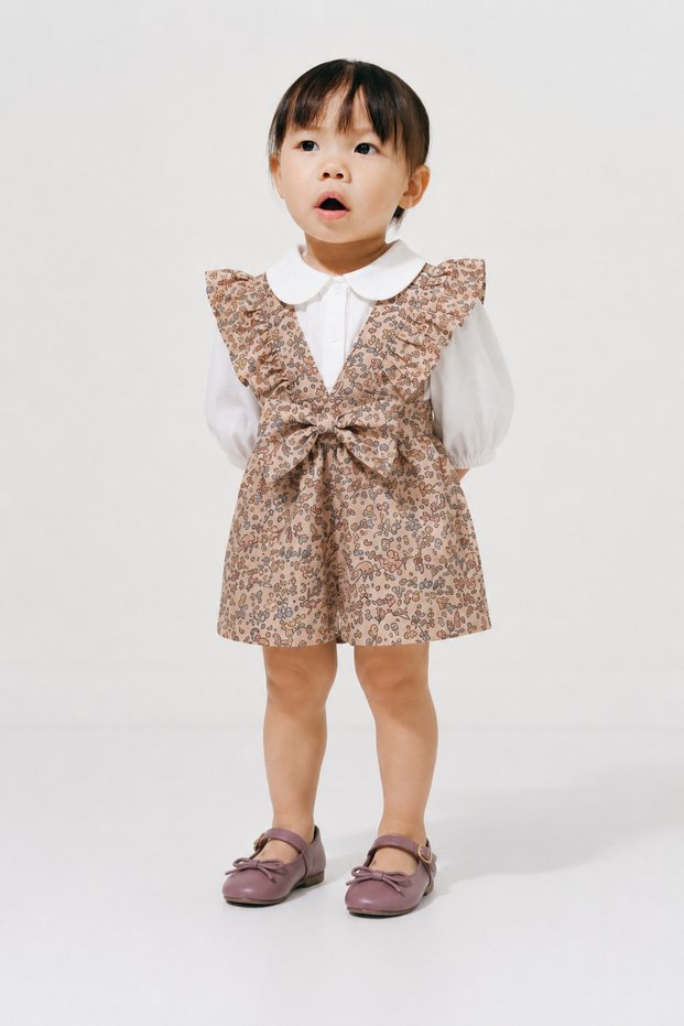 Baby Girl Floral Patterned Bow Detailed Jumpsuit Cotton Shirt Set Daily Holiday Special Occasions