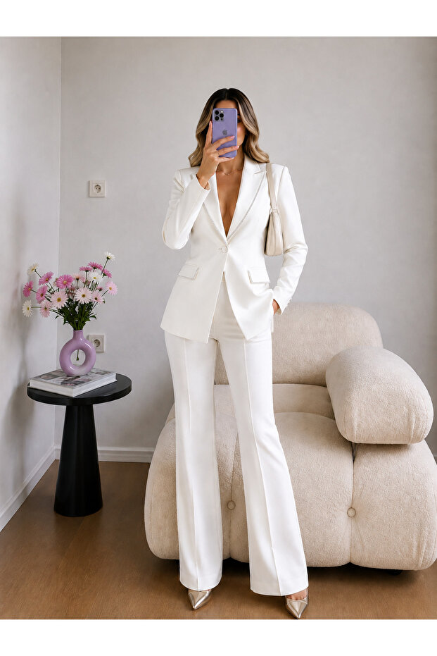 Glittery Piping Jacket and Trousers Double Blazer Set