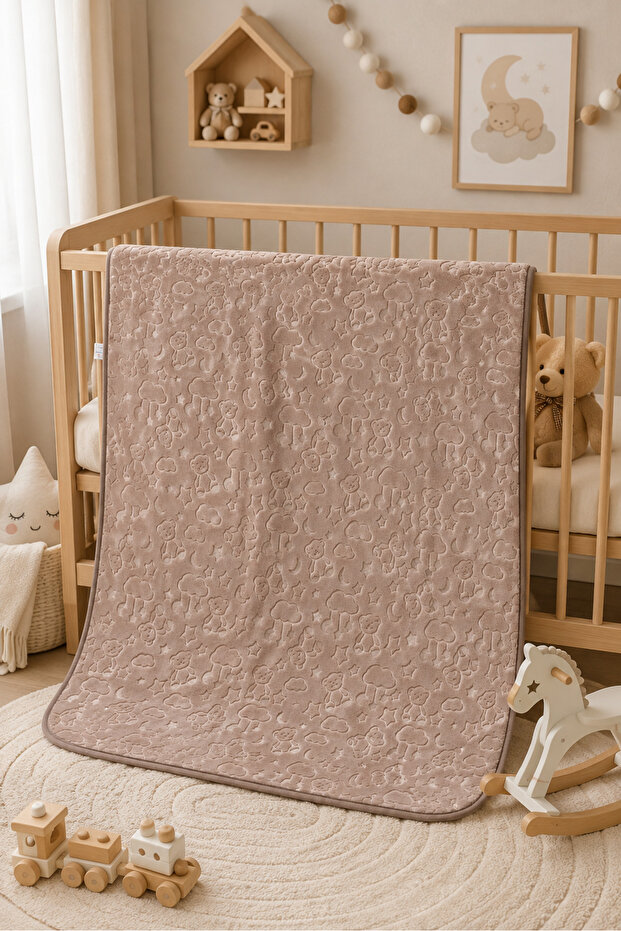 Dinarsu Embossed Baby Blanket | 100X120 cm | Soft, Warm and Comforting Cappuccino