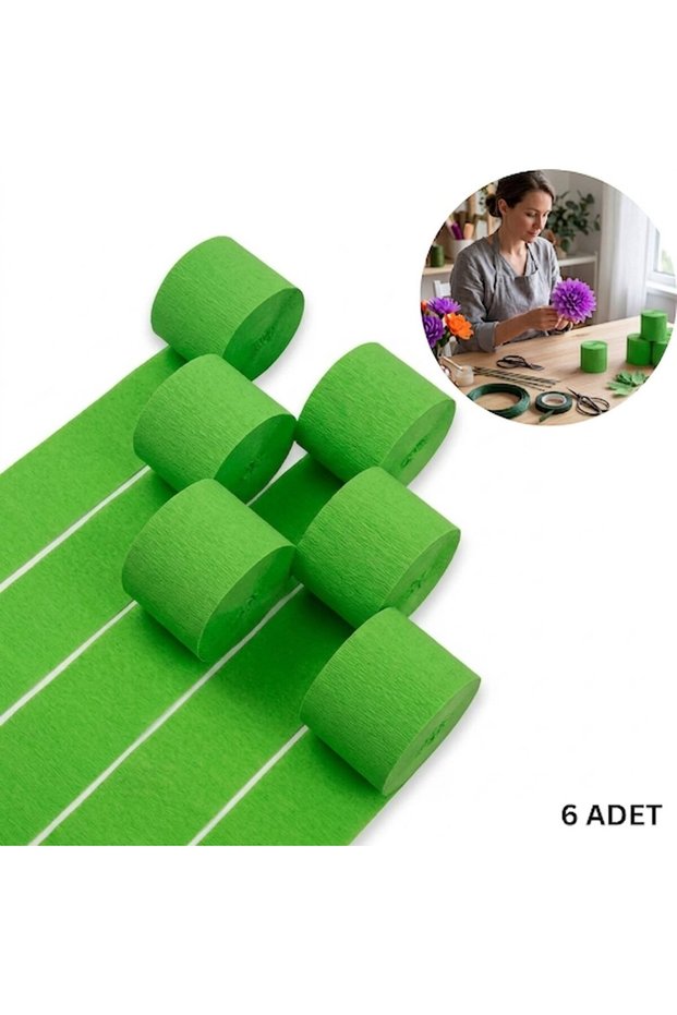 Grass Green Stripe Crepe Paper Roll, Flower Making, Craft Decoration Paper, 6 Pieces, 4.5cm X 22Meters