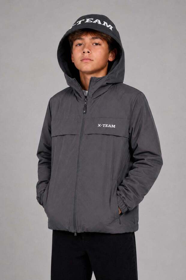 Boys' Nova Fabric Quilted Lined Hooded Waterproof Raincoat
