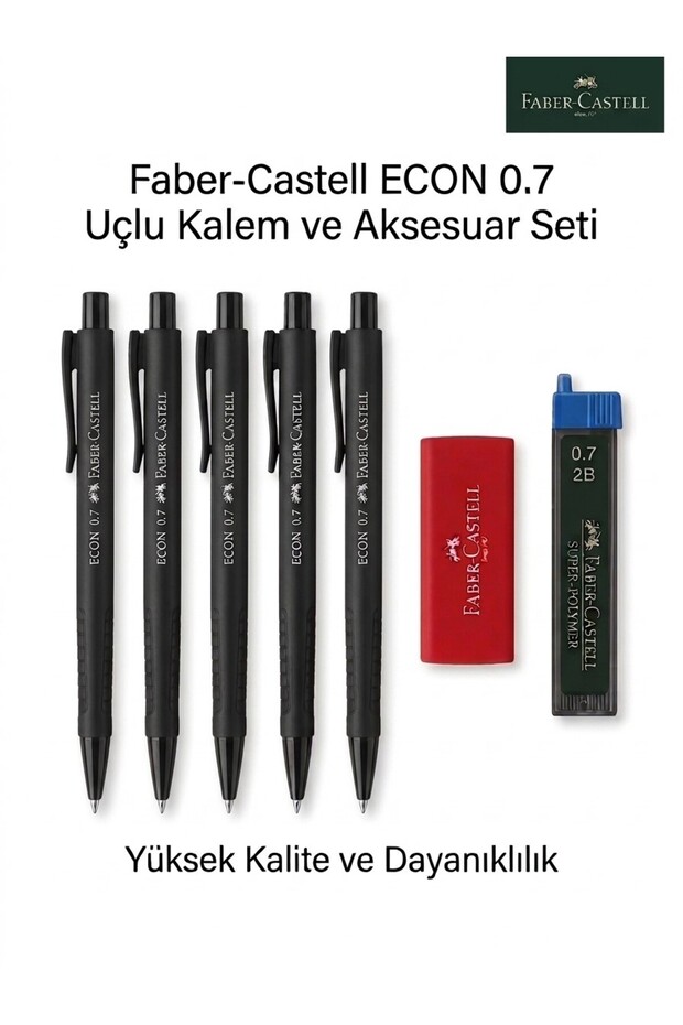 Faber-Castell Econ Urban Black 0.7 mm Versatil Pencil Set of 5 - Triangle Eraser and 0.7 2B Tip Gift Included