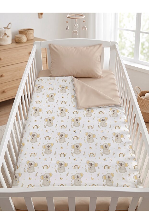 100% Cotton Koala Patterned Baby Duvet Cover Set Beige - 3 Piece Set Compatible with Crib & Cot