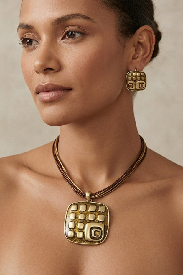 Multi-Strand Cord Stone Necklace Earring Set