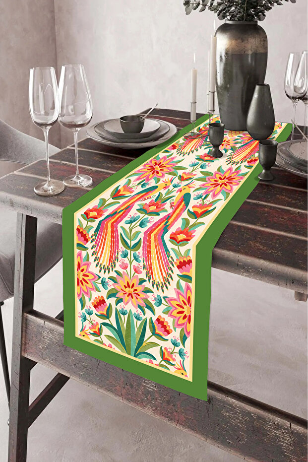 40X140Cm Woven Stain-Resistant Printed Thai Feather Fabric Tablecloth Decorative Runner Washable