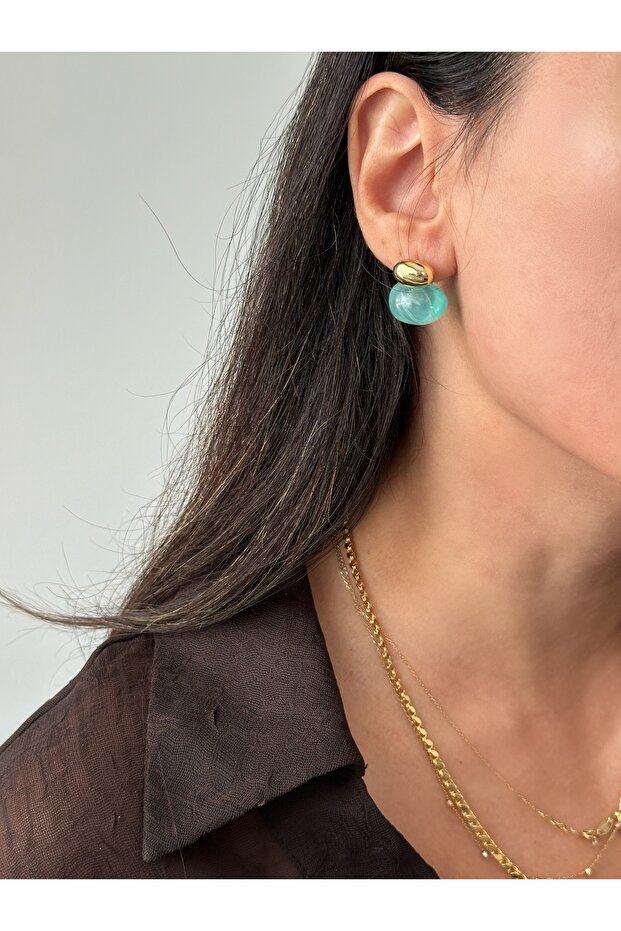 Gold Blue Stone Earrings