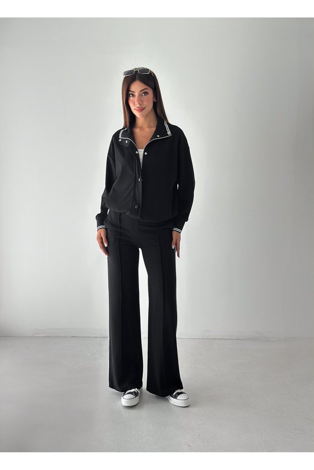 Women's Modal Fabric Double Suit with Snap Collar and Cuff Line Detail