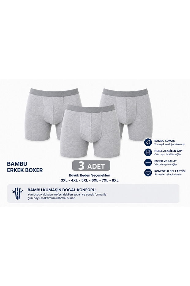 3 Pieces Bamboo Special Edition Boxers, 11 Sizes from S-8Xl, 3 Colors