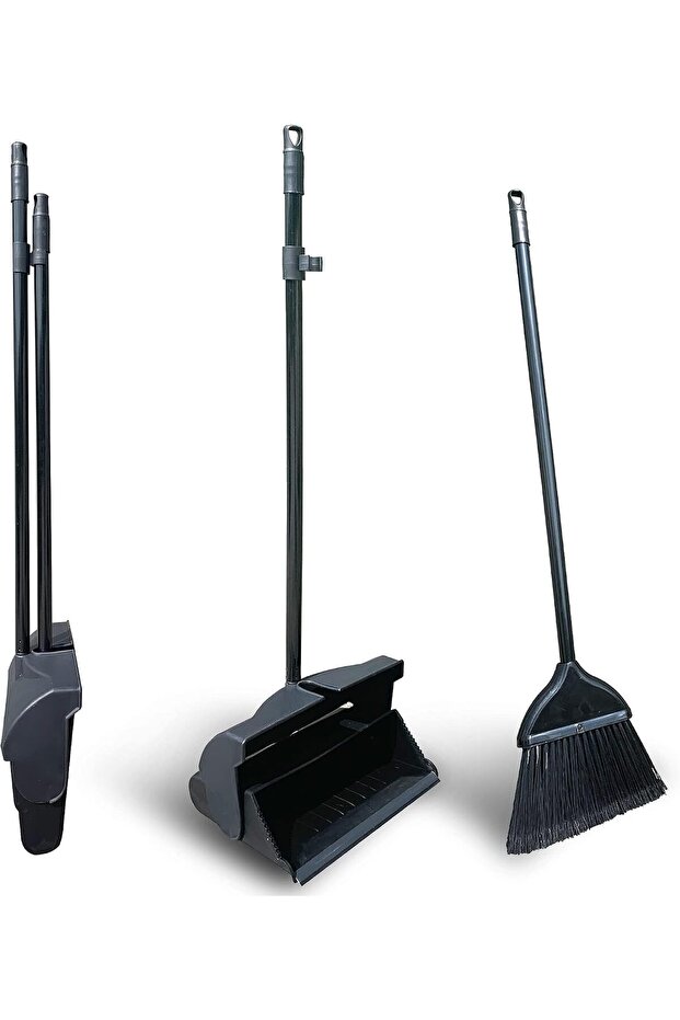 Lobby Dust Pan with Broom Set, Wide Mouth & Rubber Lip Sturdy Bristles, Maximum Debris Collection, Long Handle, Broom & Pan Included, Efficient Sweeping