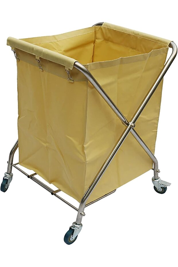 X-Shape Laundry Cart Hotel Cleaning Trolley Steel Frame Spacious Cloth Bag, Sturdy X-Frame Design, Easy Maneuverability, Swivel Castors, Linen & Supply Storage